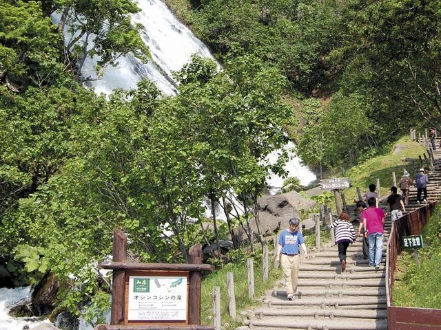 駐車場から緩やかな階段が続く