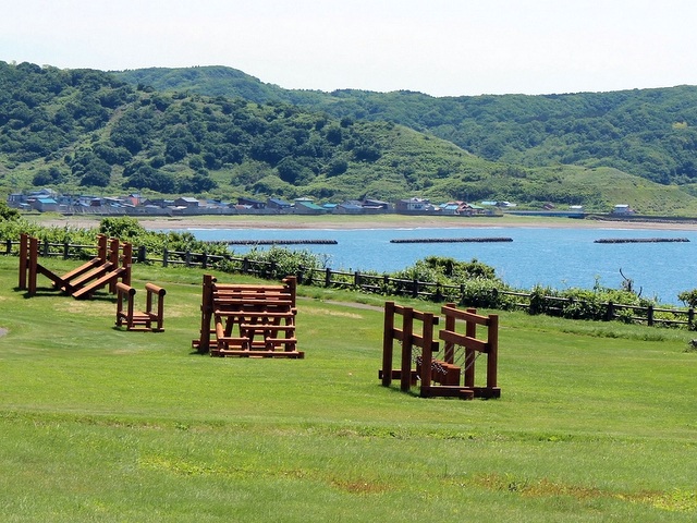 野外緑地広場には木製遊具を設置